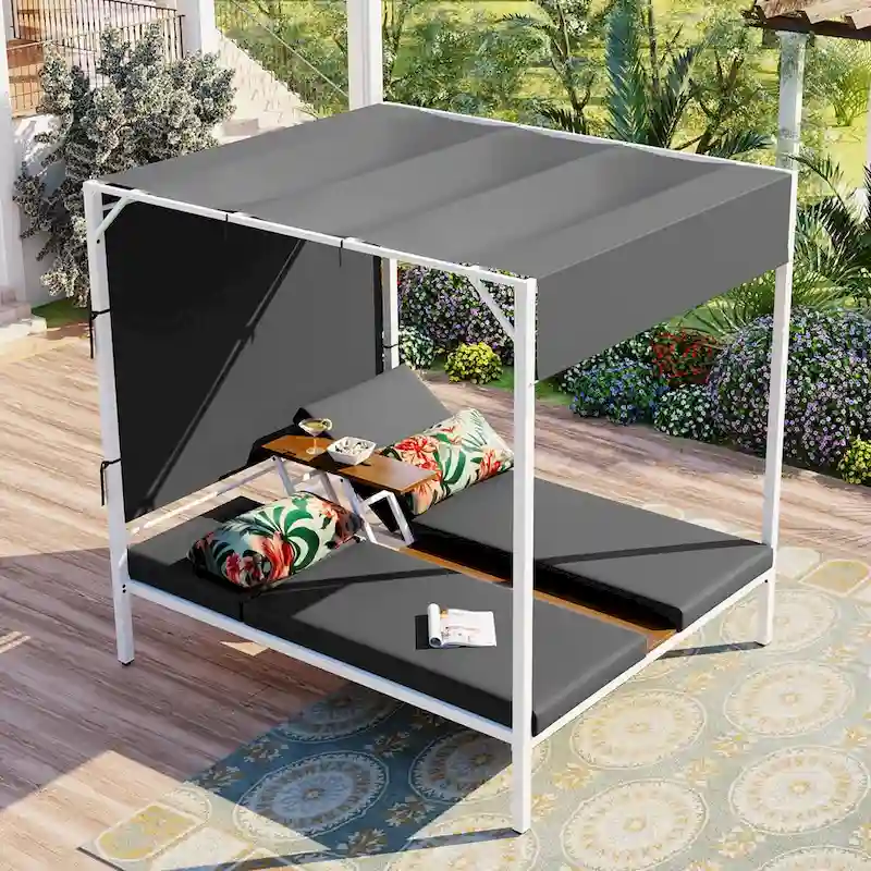Outdoor Patio Sunbed Daybed with Cushions, Adjustable Seats for Garden,Swiming Pool