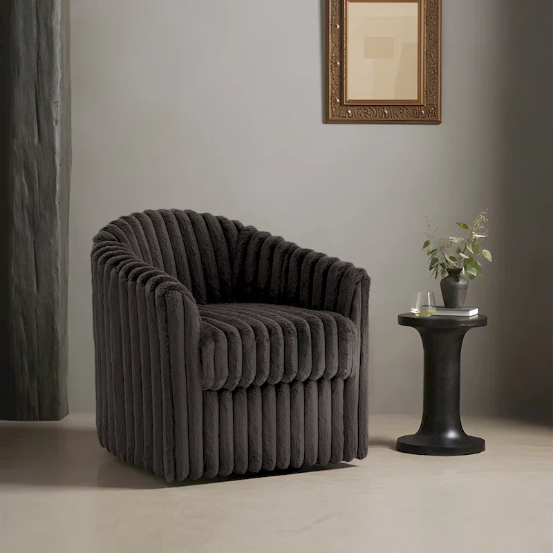 30.7W Faux Fur Upholstered Accent Chair Swivel Barrel Chair