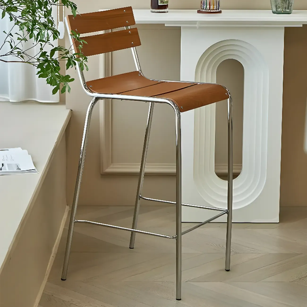 Industrial Metal Frame Wooden Counter Bar Stools with Backs