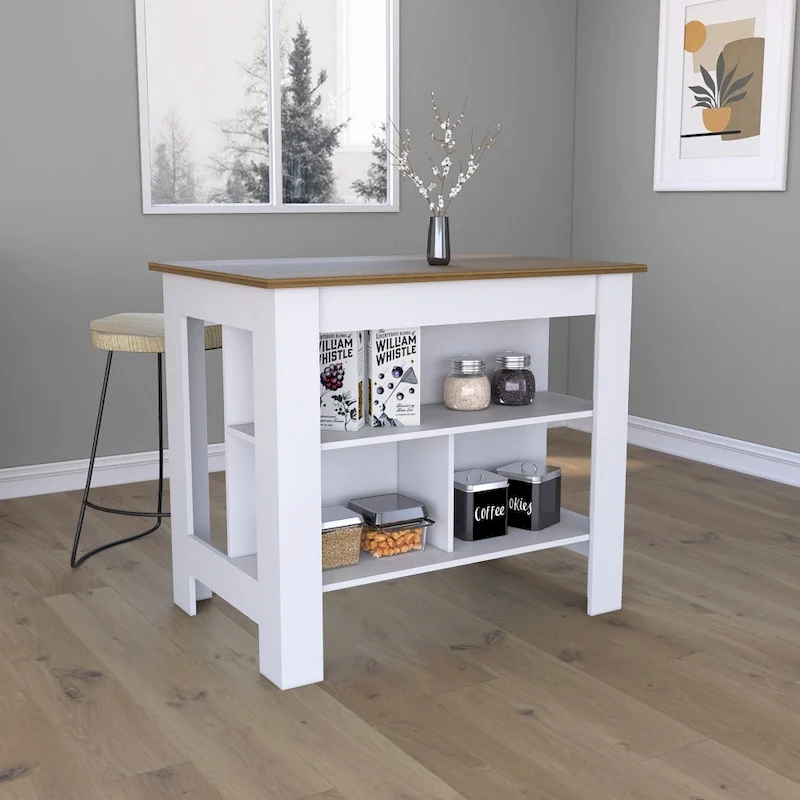 40.5 in. W Wood Kitchen Island Dining Table with 3 Shelves