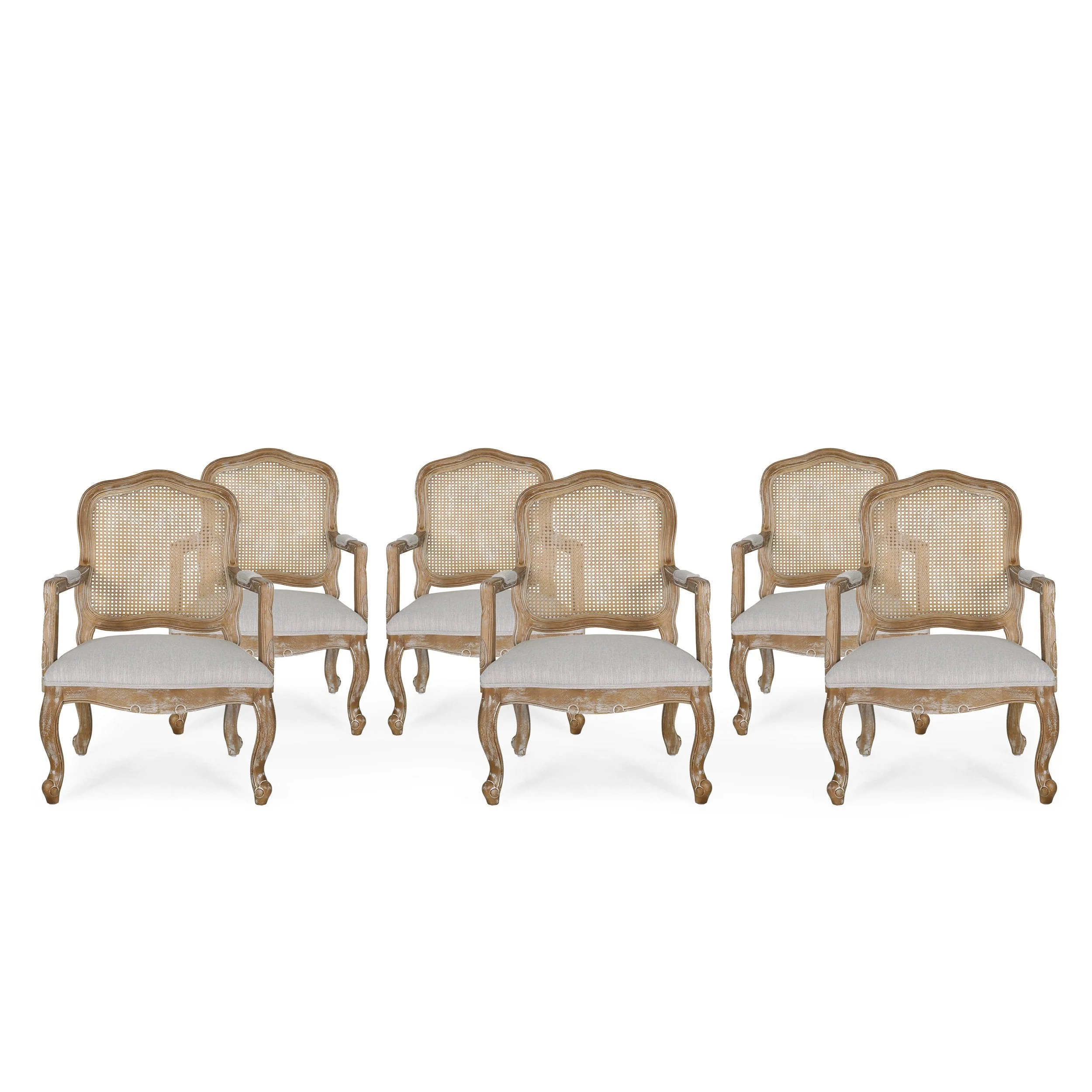 French Country Wood and Cane Upholstered Dining Armchair - NH542513