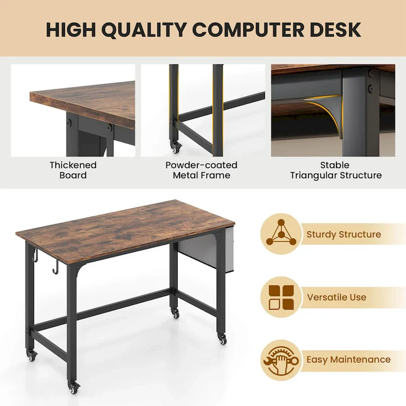 Costway 1/2/4 PCS Rolling Computer Desk Metal Frame PC Laptop Table