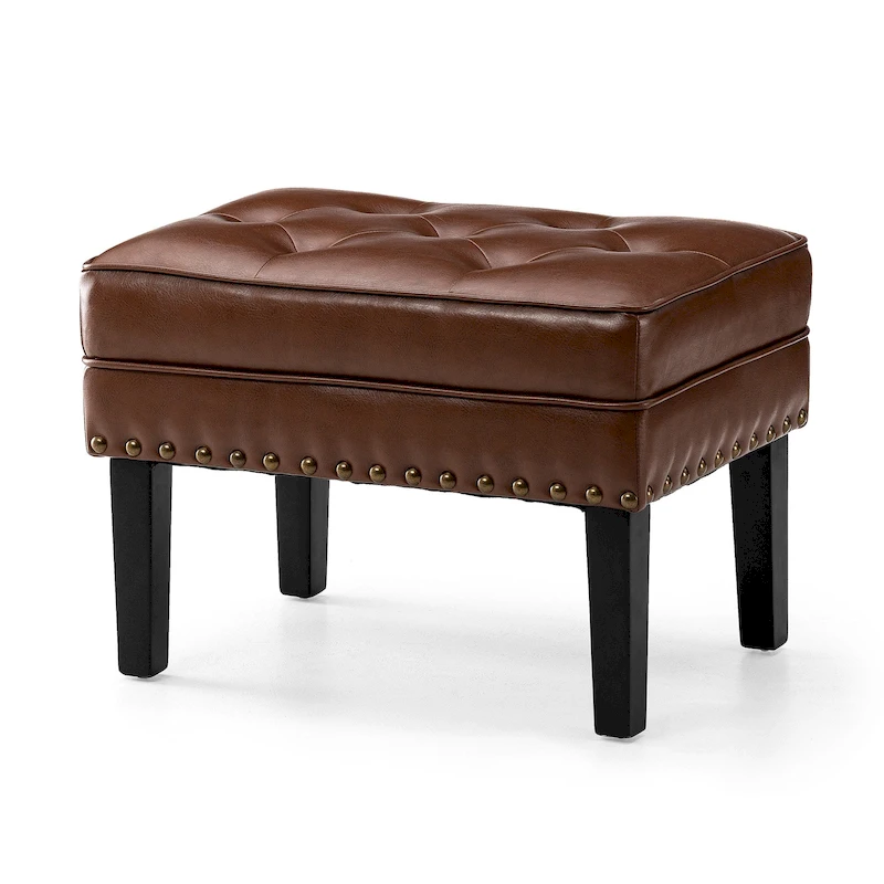 Glitzhome 22W Mid-century PU Leather Tufted Ottoman Foot Stool