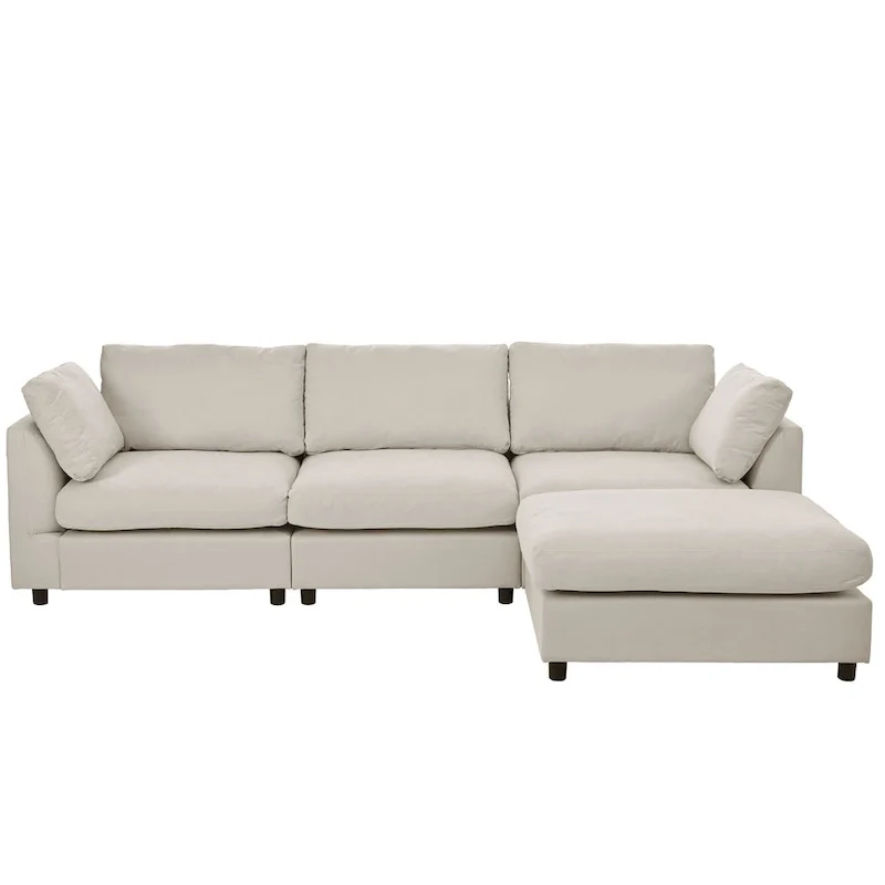 Beige 113 L-Shaped 4-Seat Sectional Sofa with Adjustable Footrest and Reversible Chaise