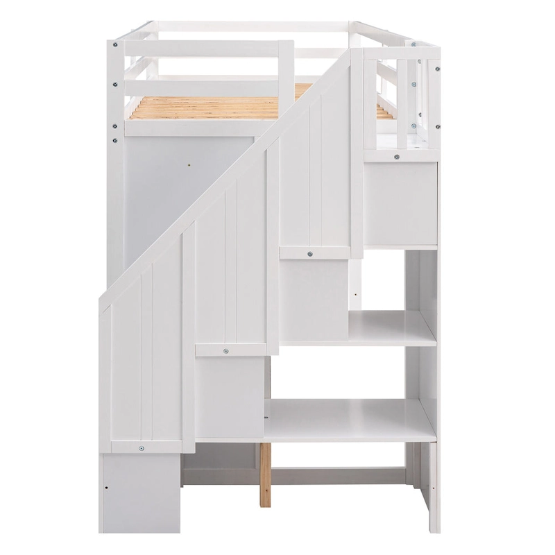 Full Pine Loft Bed with Shelves and Wardrobes