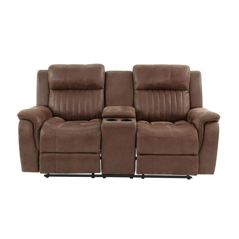 Contemporary Manual Motion Loveseat W Console 1Pc Couch Living Room Furniture Dark Coffee Breathable Leatherette