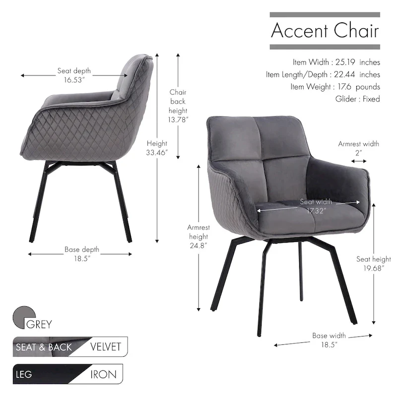 Swivel Velvet Accent Chair with Metal Legs