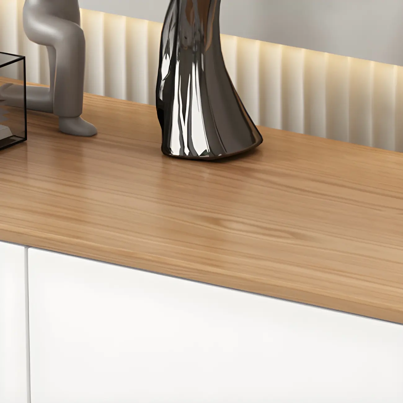 79 Natural Wood Long Floating TV Stand with Drawers