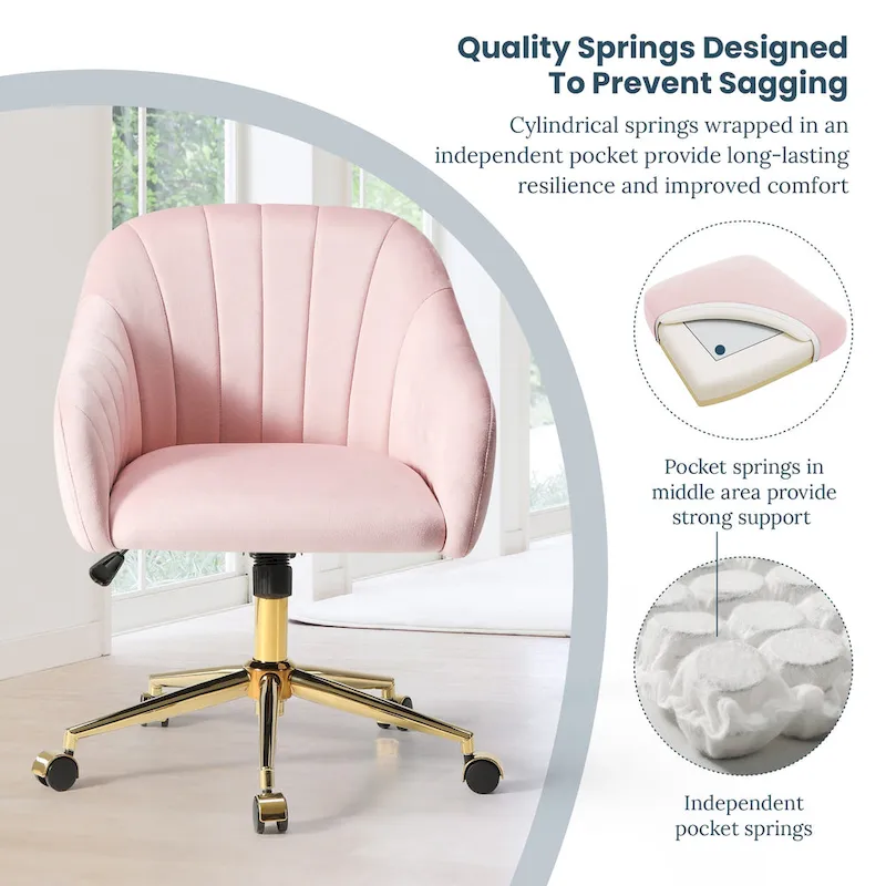 Farrah Velvet Tufted Adjustable Height Swivel Office Vanity Chair with Gold Base