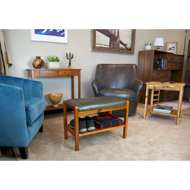 Solid Acacia Wood Padded Bench