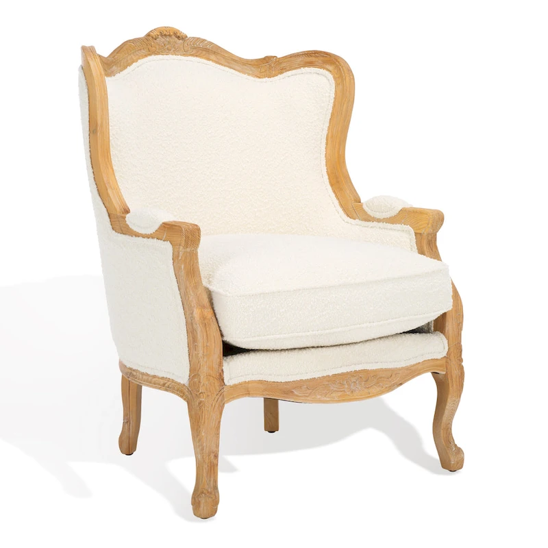 SAFAVIEH Couture Kali Oak Natural Linen Wing Chair - 34Wx34Dx40H
