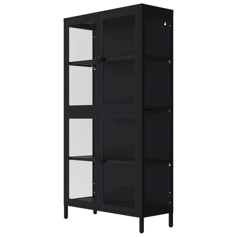 Four Glass Door Storage Cabinet with Adjustable Shelves and Feet Cold-Rolled Steel Sideboard Furniture