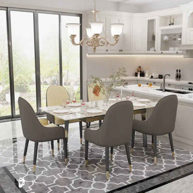 Extendable Kitchen Sintered Stone Material Rectangle Dining Table - 62.9x31.5x31.1 inch