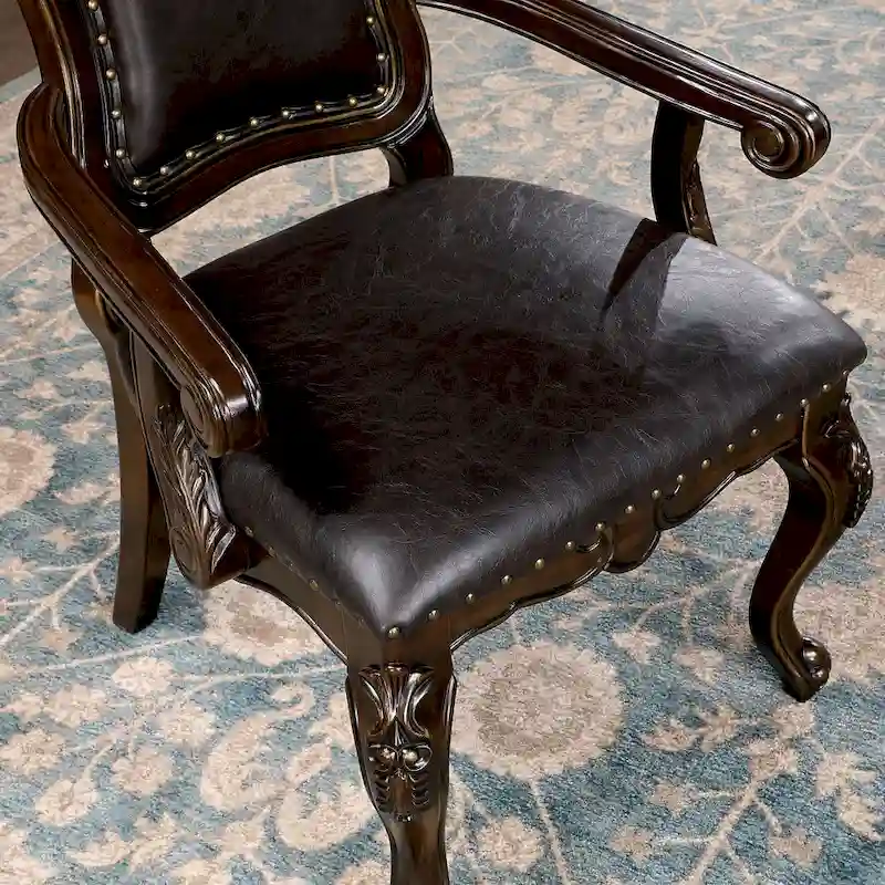 Abeni Traditional Walnut Solid Wood Nailhead Trim Arm Chairs (Set of 2) by Furniture of America