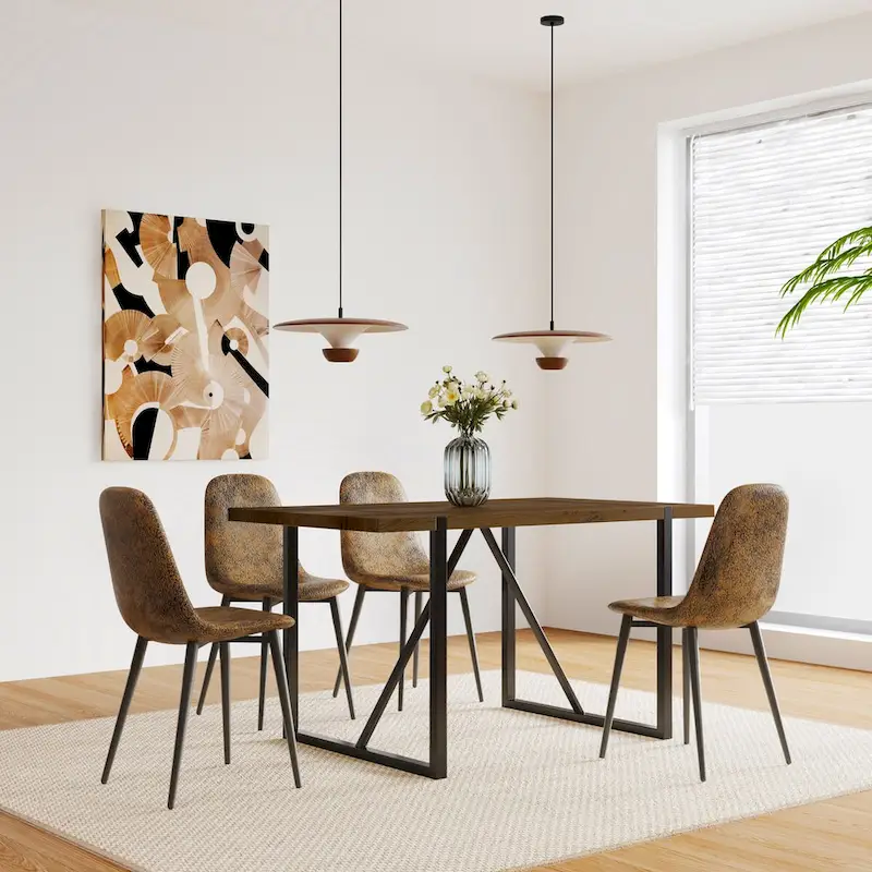 Wood Colour Dining Table and Modern Dining Chairs, Mid Century Wooden Kitchen Table, Metal Base & Legs
