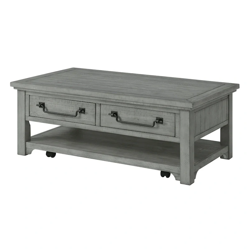 2-Drawer Solid Pine Coffee Table – Dove Grey, Coastal Style, Single