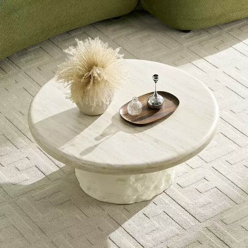 Beige Round Pedestal Coffee Table for 2-4 People