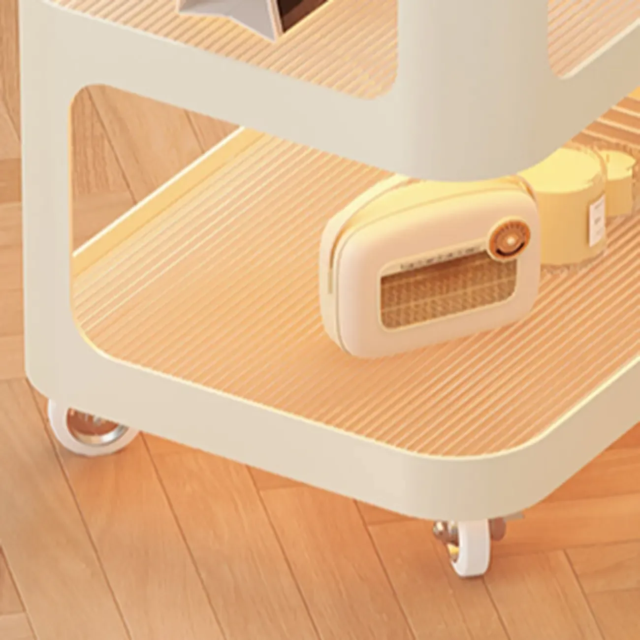 Modern White Glass Shelf 3-Tier Rolling Side Table