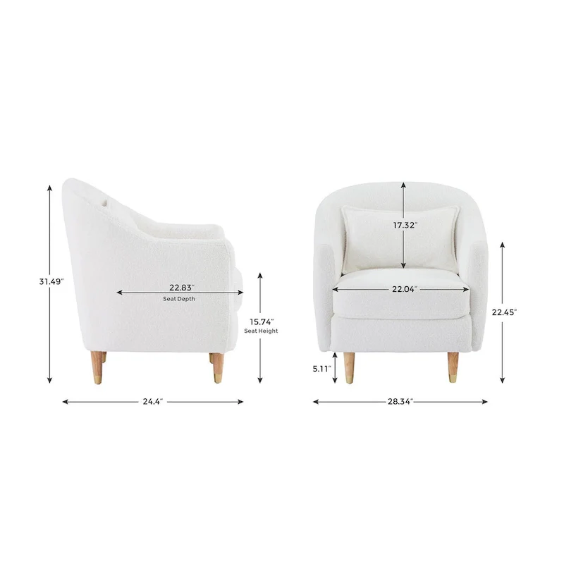 VANOMi 28.34W Set Of 2 Accent Armchair, Velvet Barrel Chair with Solid Wood Legs