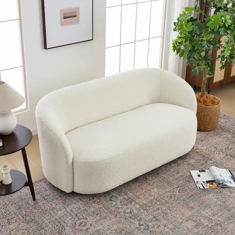 KINWELL Sherpa Upholstered Loveseat Boucle Sofa Couch, 68W