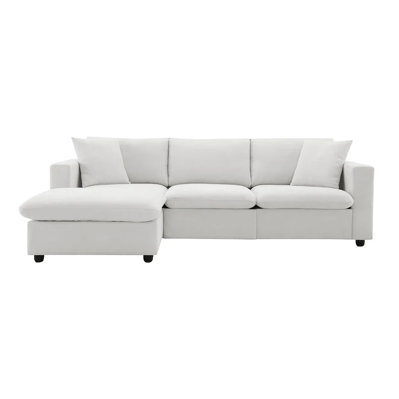 4-Seat Polyester L-Shaped Sectional Sofa with Convertible Ottoman