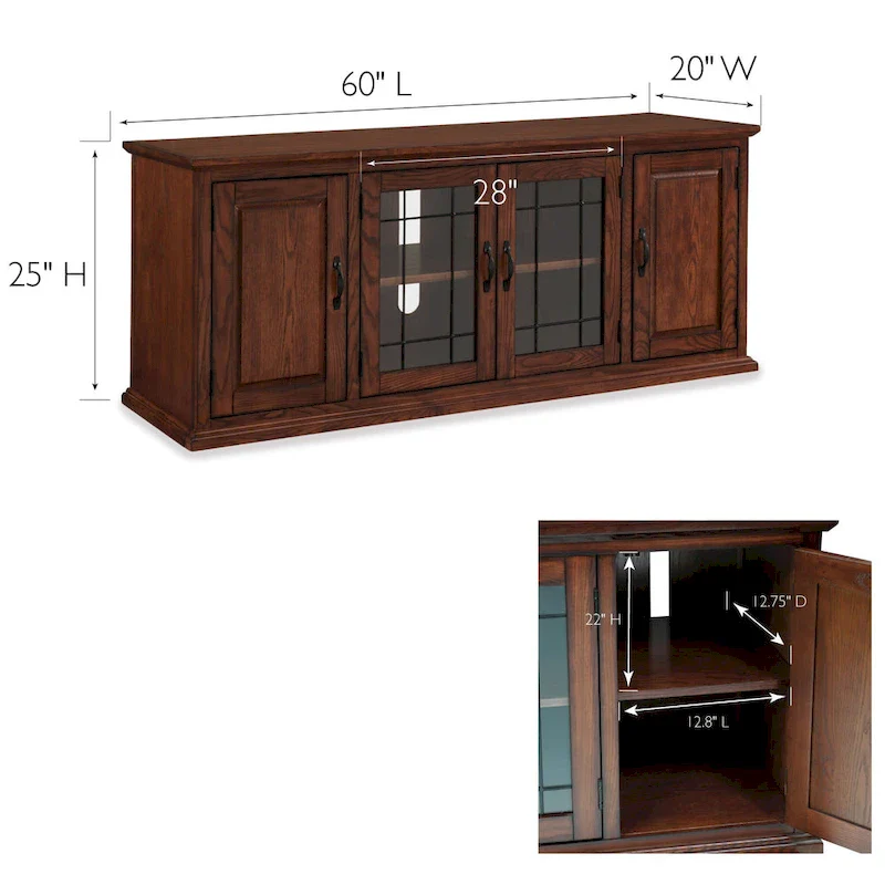 Leick Home 80360 Burnished Oak Leaded Glass TV Stand