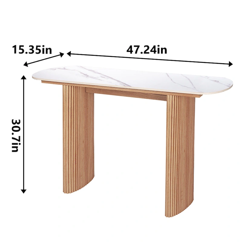 Marble Console Table Entryway Table with Fluted Base