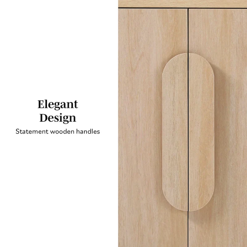 64-Inch Modern Sideboard Buffet Cabinet with Waterfall Edges, Wooden Handles, Storage Shelves, MDF Laminate for Dining Room