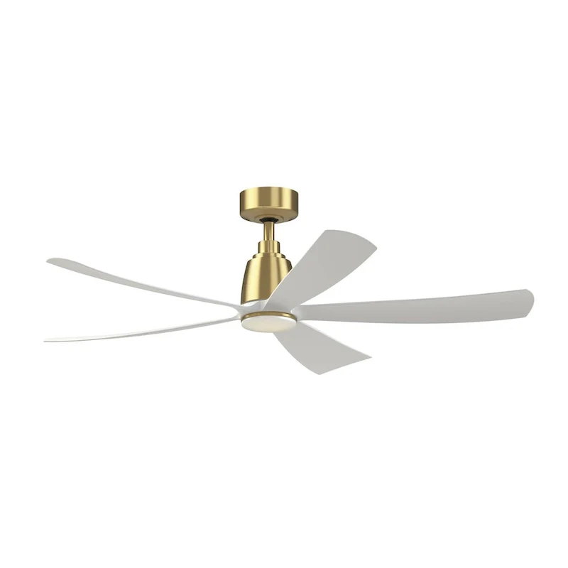 Kute5 52 inch Indoor/Outdoor Ceiling Fan with Matte White Blades- Brushed Satin Brass