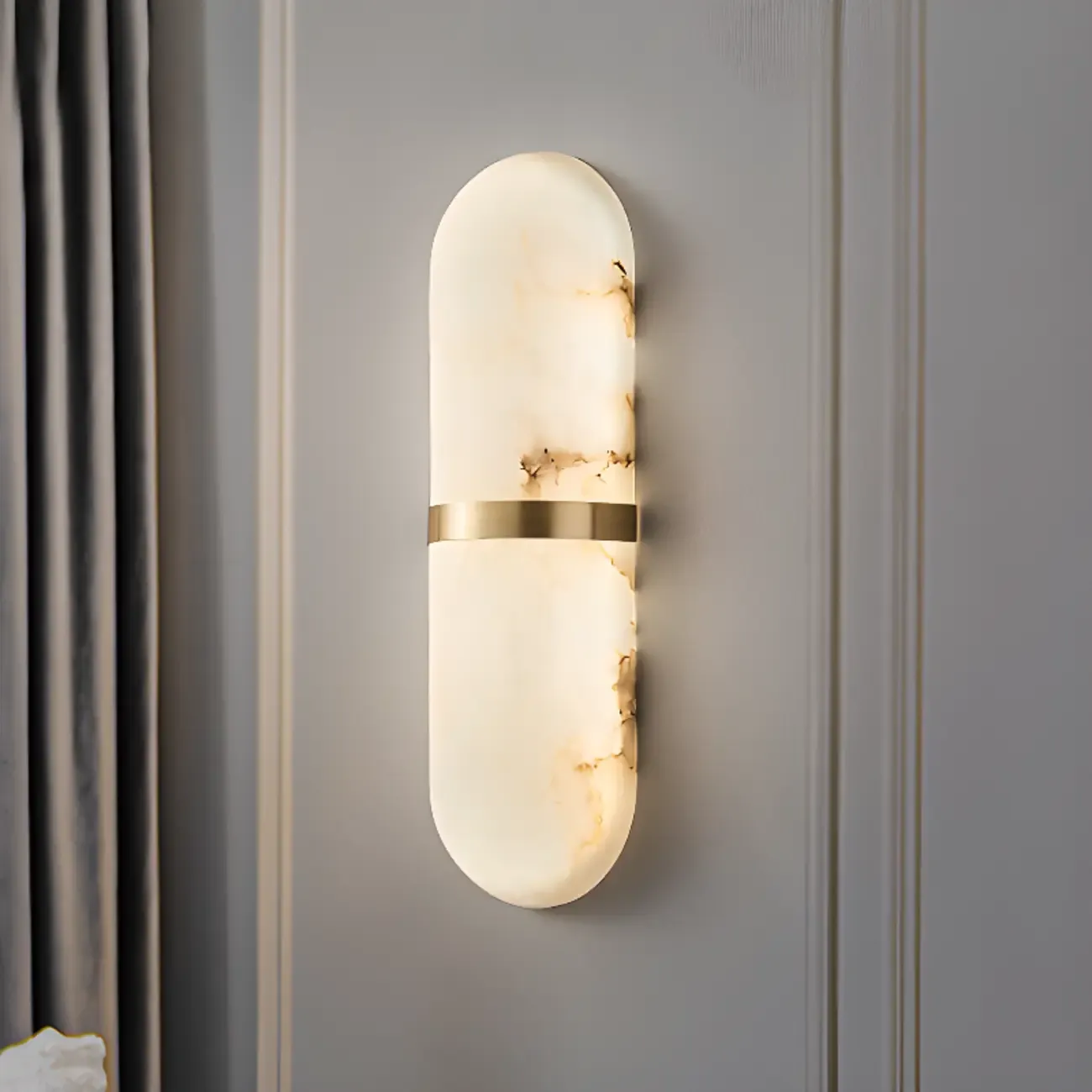 Minimalist Alabaster Brass Oval Wall Sconce in Multi-Dimming
