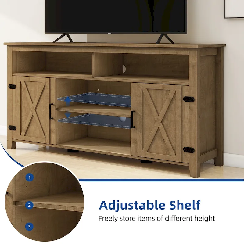 Moasis Farmhouse Highboy TV Stand for 65-Inch TV Barn Door Entertainment Center