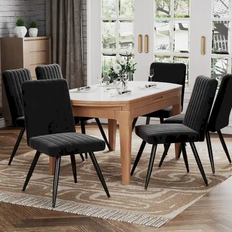 Black Dining Chairs Set of 2, Velevt Dining Room Chairs Upholstered Armless Chairs Kitchen Side Chairs