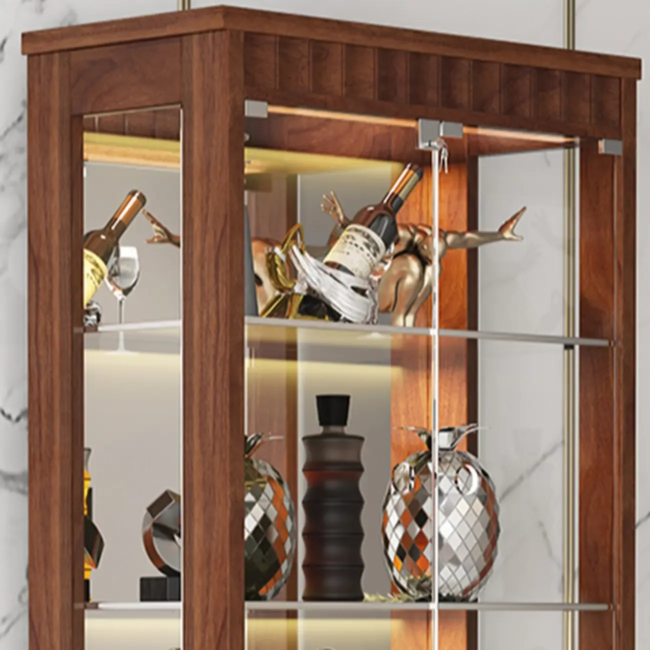 Modern Wood Wine Cabinet with Bar Glass Holder Shelf