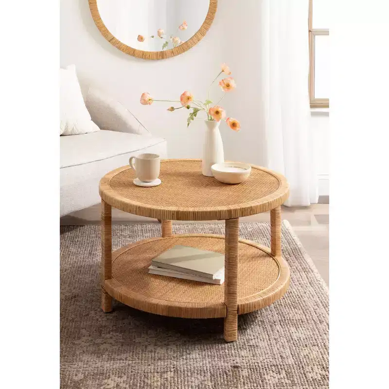 Kate and Laurel Rafina Rattan Round Coffee Table, 28x28x18, Natural