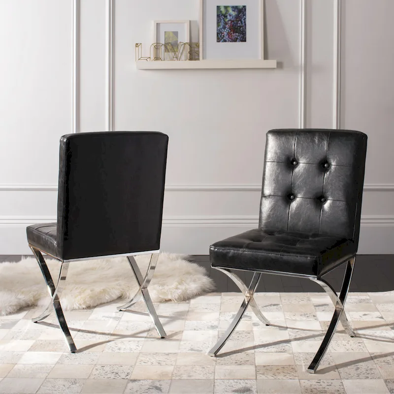 SAFAVIEH Merrilee Glam Black Chrome Tufted Side Chair - 19Wx23Dx35H
