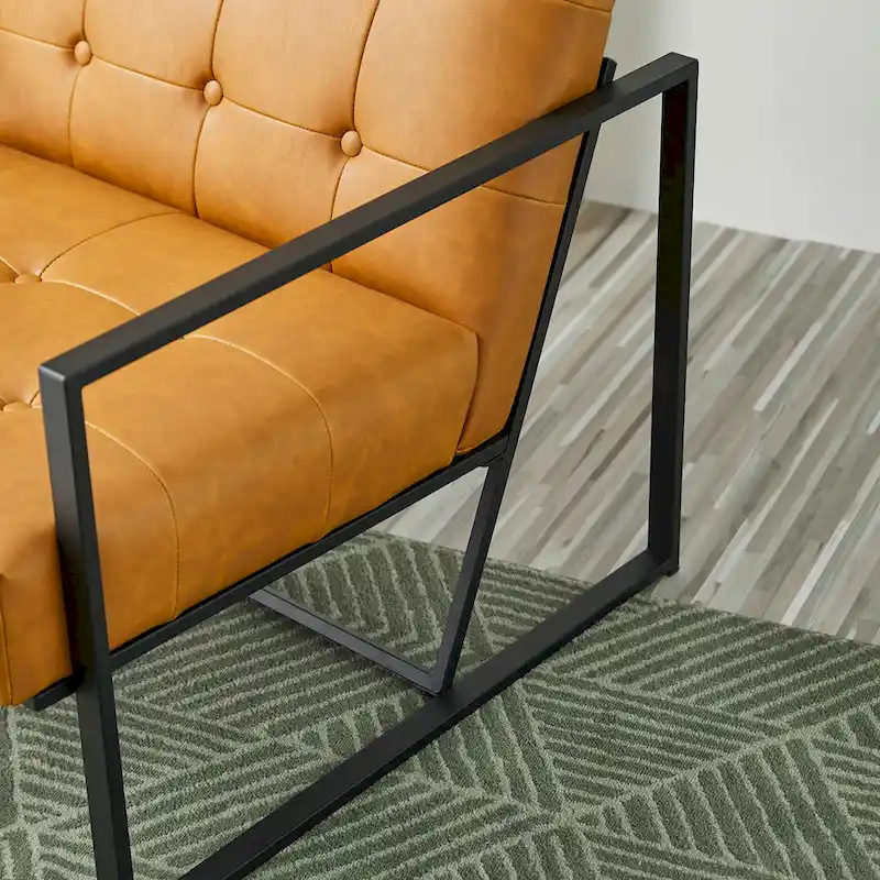 Glitzhome 29.50W Mid-Century PU Leather Tufted Accent Chair - 29.5W x 30.5H x 29.25D