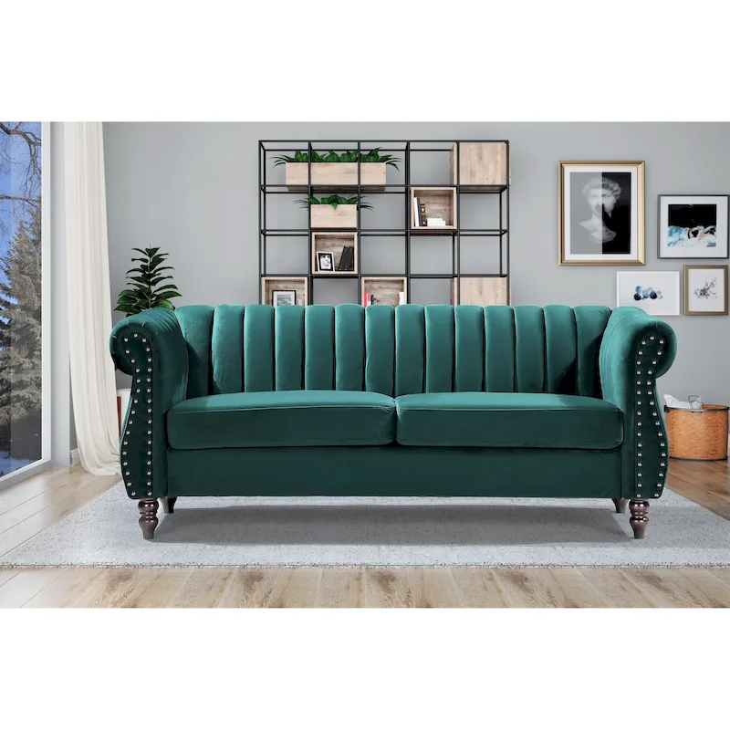 Velvet Chesterfield Rolled Arm Sofa