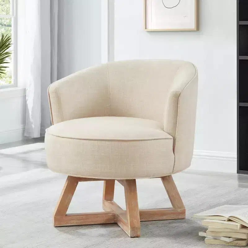 GDFStudio Glenn 360 Swivel Linen Upholstery Rubberwood Cross Base Chair