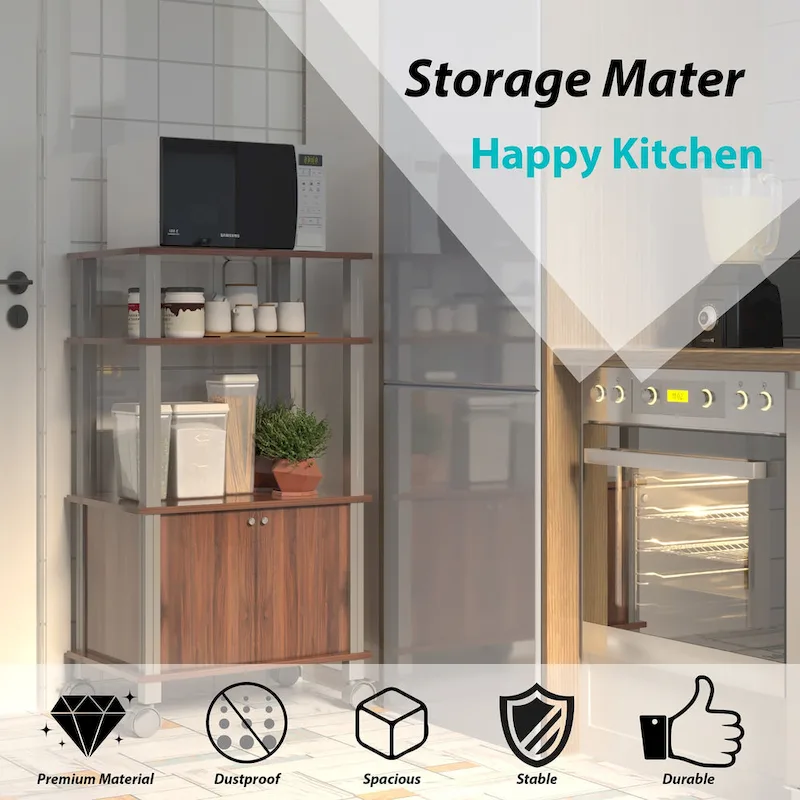 Rolling Kitchen Baker Rack Microwave Oven Stand Utility Shelf w Wheels