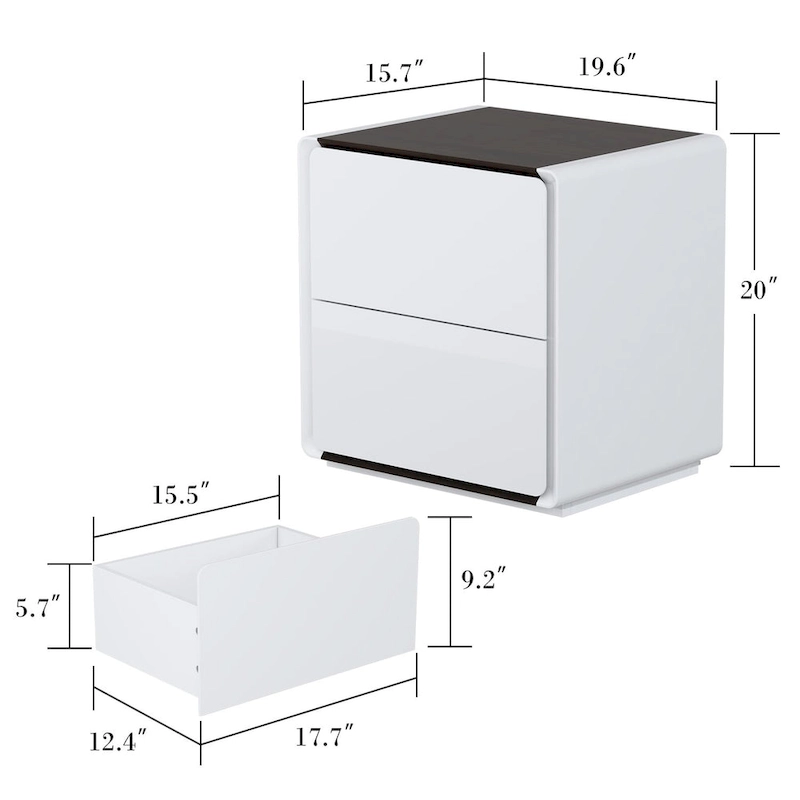 LED Nightstand Modern High Gloss Bedside Table Side Table End Table