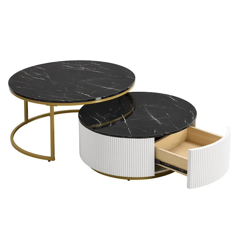 Modern Round Nesting Coffee Table with Drawer (Set of 2) by Harper&Bright Designs