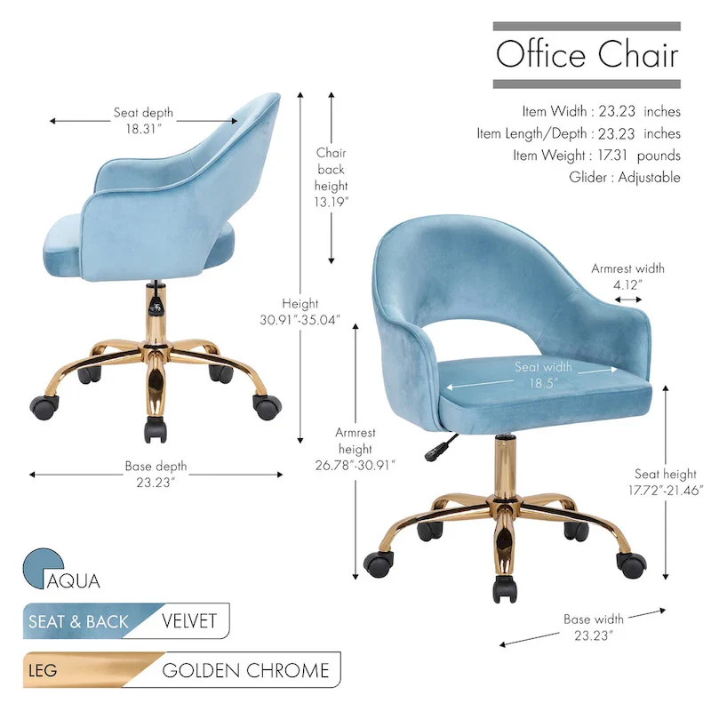 Velvet Swivel Office Chair, Golden Chrome Legs