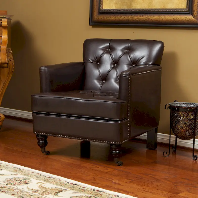 Malone Brown Leather Club Chair by Christopher Knight Home