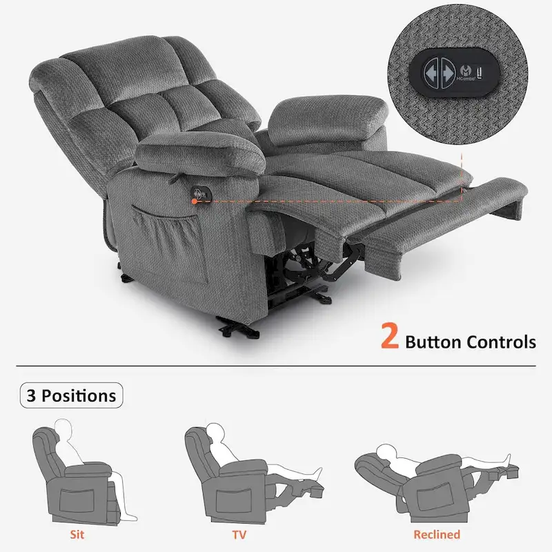 Electric Power Recliner Chair with Heat and Massage, Fabric