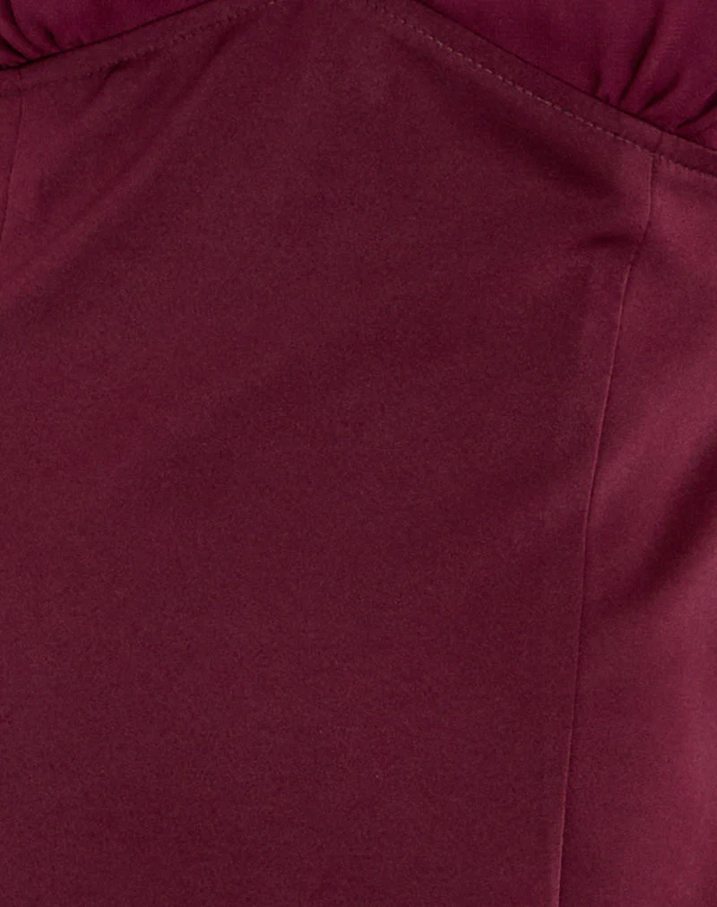 Rosali Mini Dress in Satin Chiffon Burgundy