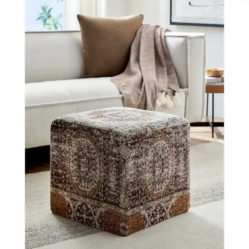 Fremont Traditional Oriental Gray Pouf