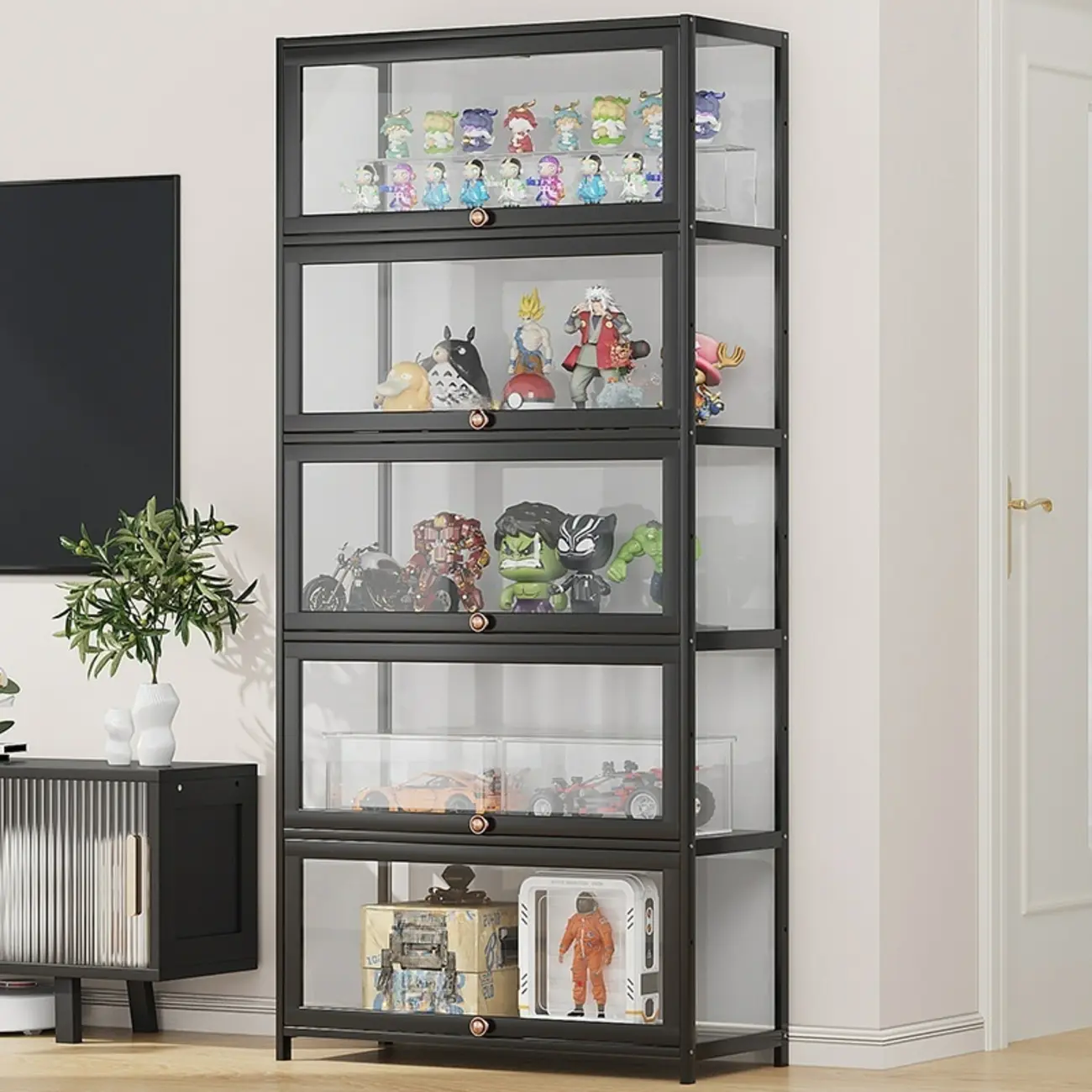 Simple Flip-up Black Clear Glass Cabinet