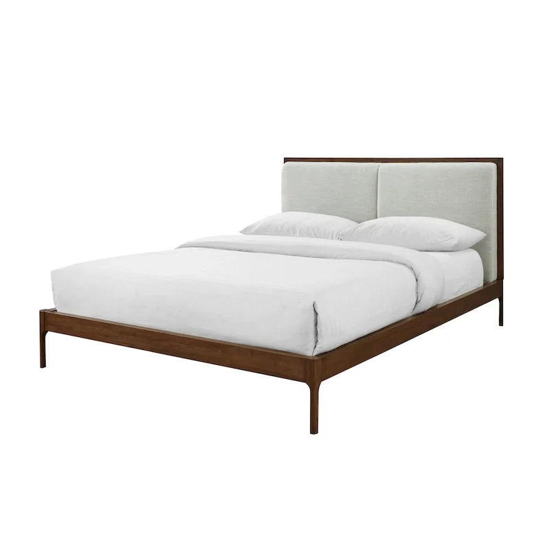 Low-Profile Platform Bed with Padded Headboard – Walnut / Natural / Tan / Black, Queen