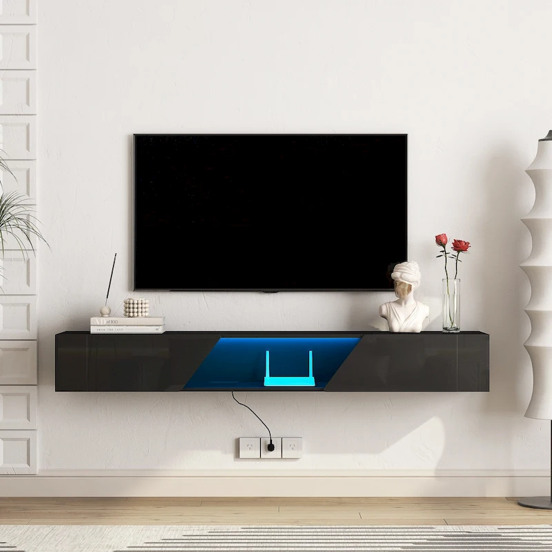 Floating TV Stand Wall Mounted with 16 Color LEDs,69 Modern TV Stand, Floating TV Cabinet Entertainment Center