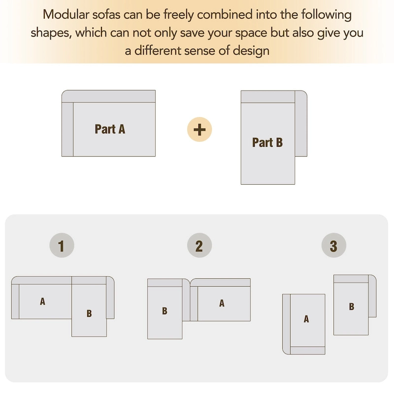 112.2 Chenille Modular L-Shaped Sofa Bed with Free Combination Design and No-Assembly Required